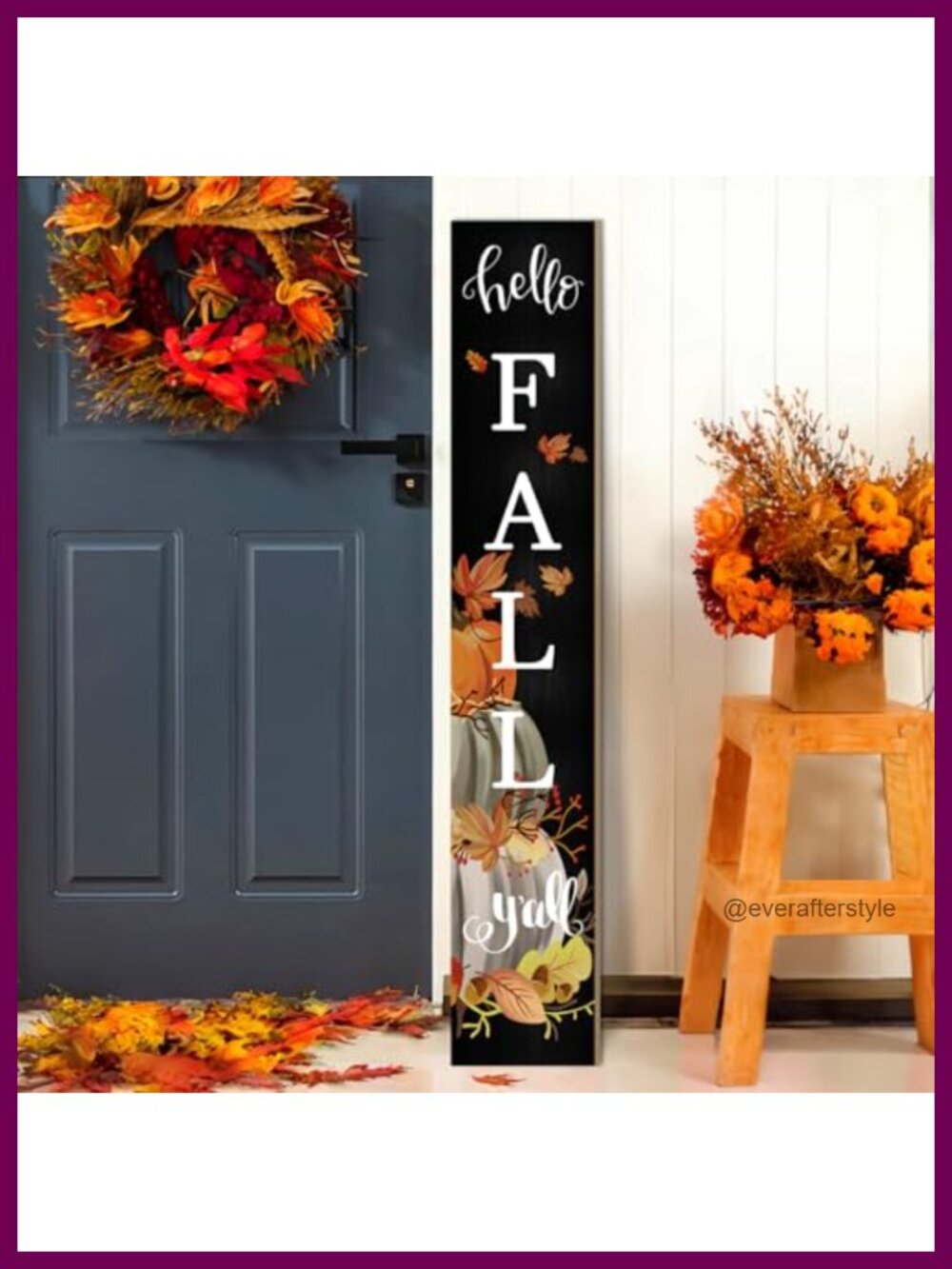 Hello Fall Y'all Wooden Porch Sign 47" Vertical Front Door Decor
